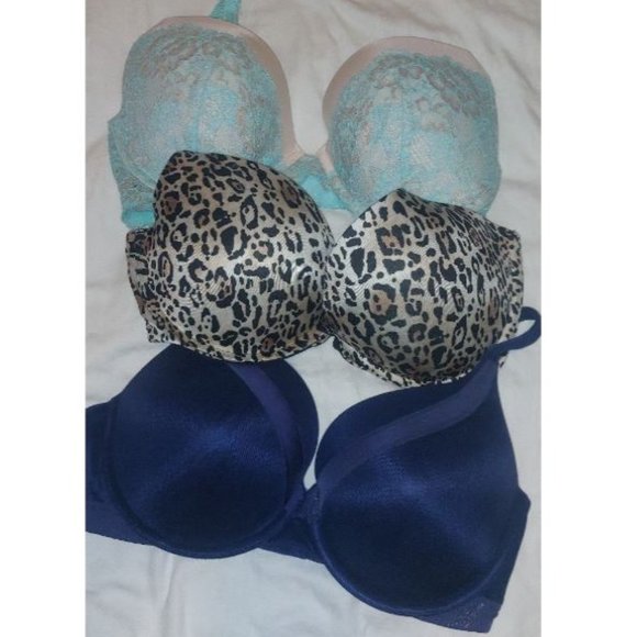 Victoria’s Secret Dream Angels Lace Bra Bundle Of 3 Blue Black 34DD - Picture 1 of 10